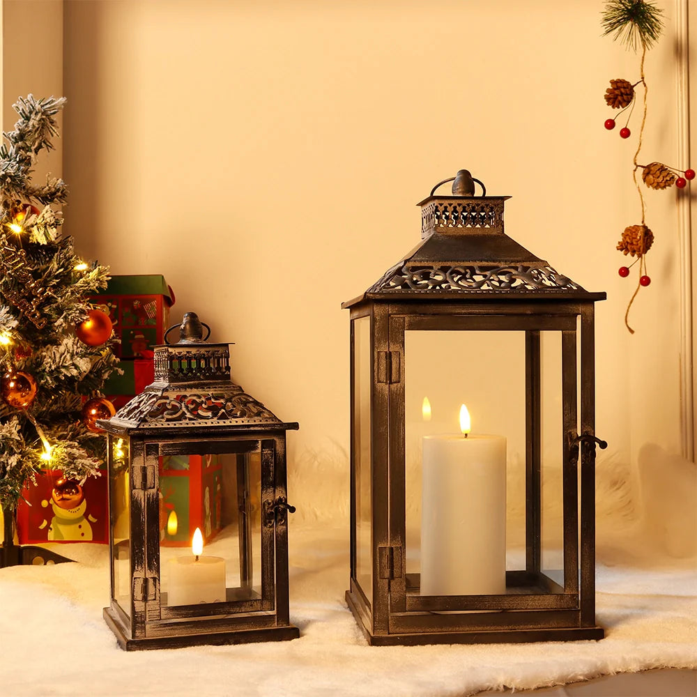 Antique Grey Brush Decorative Lanterns（ Set of 2 ） decorative candle lanterns with nature-inspired artwork - product view 4