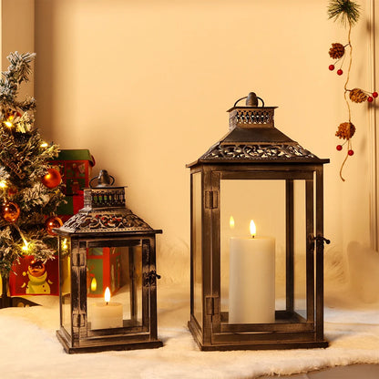 Antique Grey Brush Decorative Lanterns（ Set of 2 ） decorative candle lanterns with nature-inspired artwork - product view 4