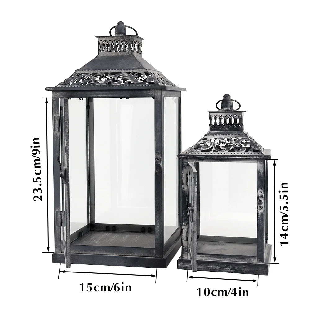 Antique Grey Brush Decorative Lanterns（ Set of 2 ） decorative candle lanterns with nature-inspired artwork - product view 3