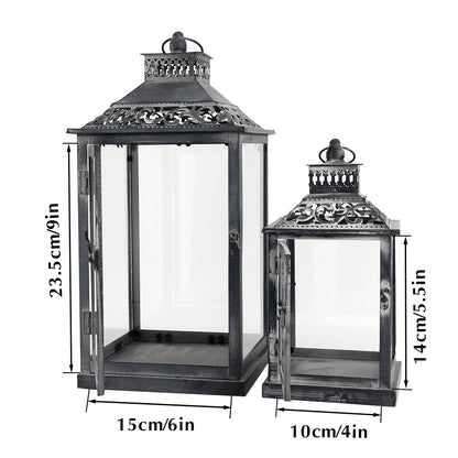 Antique Grey Brush Decorative Lanterns（ Set of 2 ） decorative candle lanterns with nature-inspired artwork - product view 3