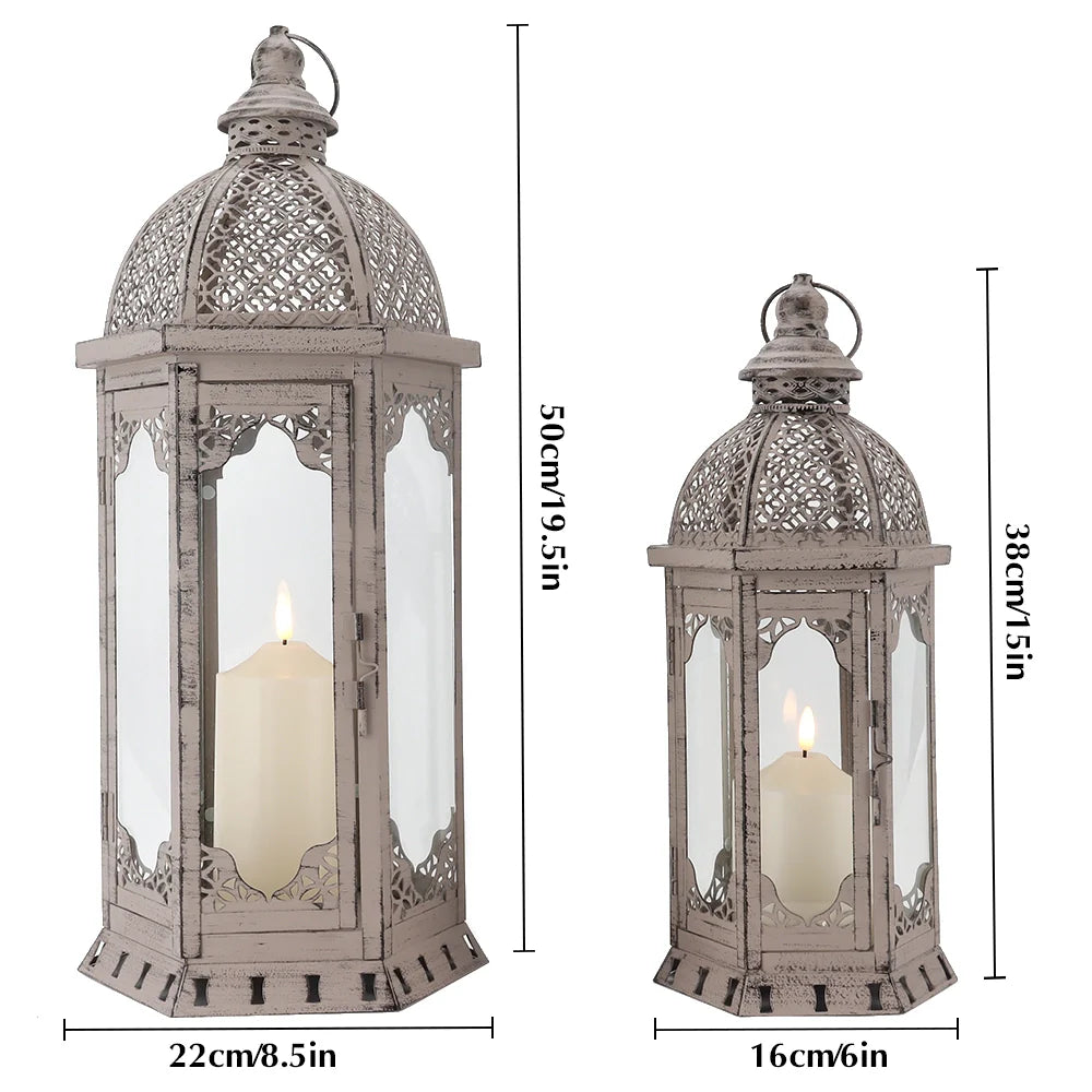 Set of 2 decorative candle lanterns with nature-inspired artwork - product view 6
