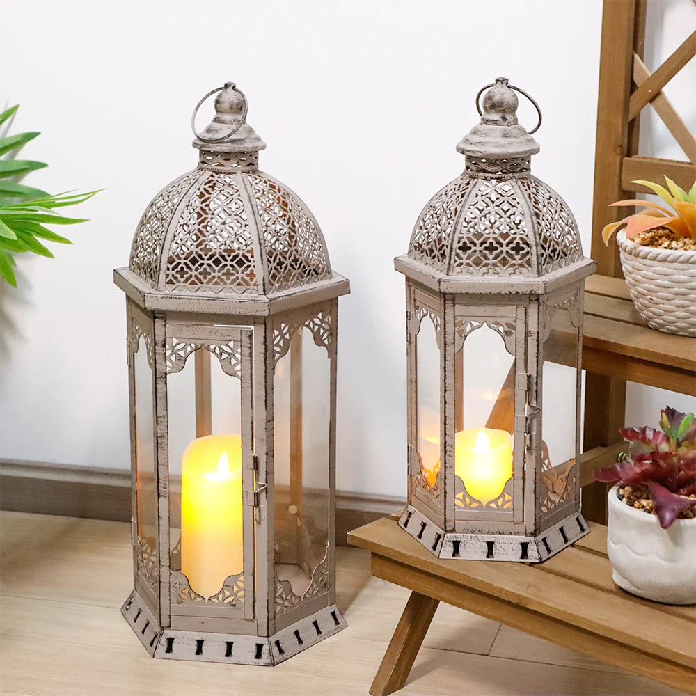 Set of 2 decorative candle lanterns with nature-inspired artwork - product view 5