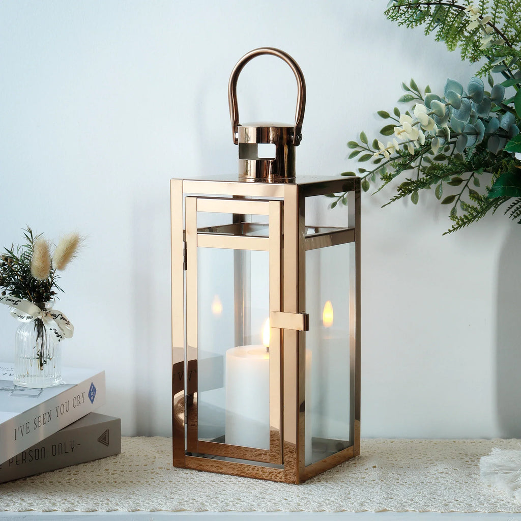 12'' High Metal Decorative Candle Lantern (rose Gold) decorative candle lanterns with nature-inspired artwork - product view 4