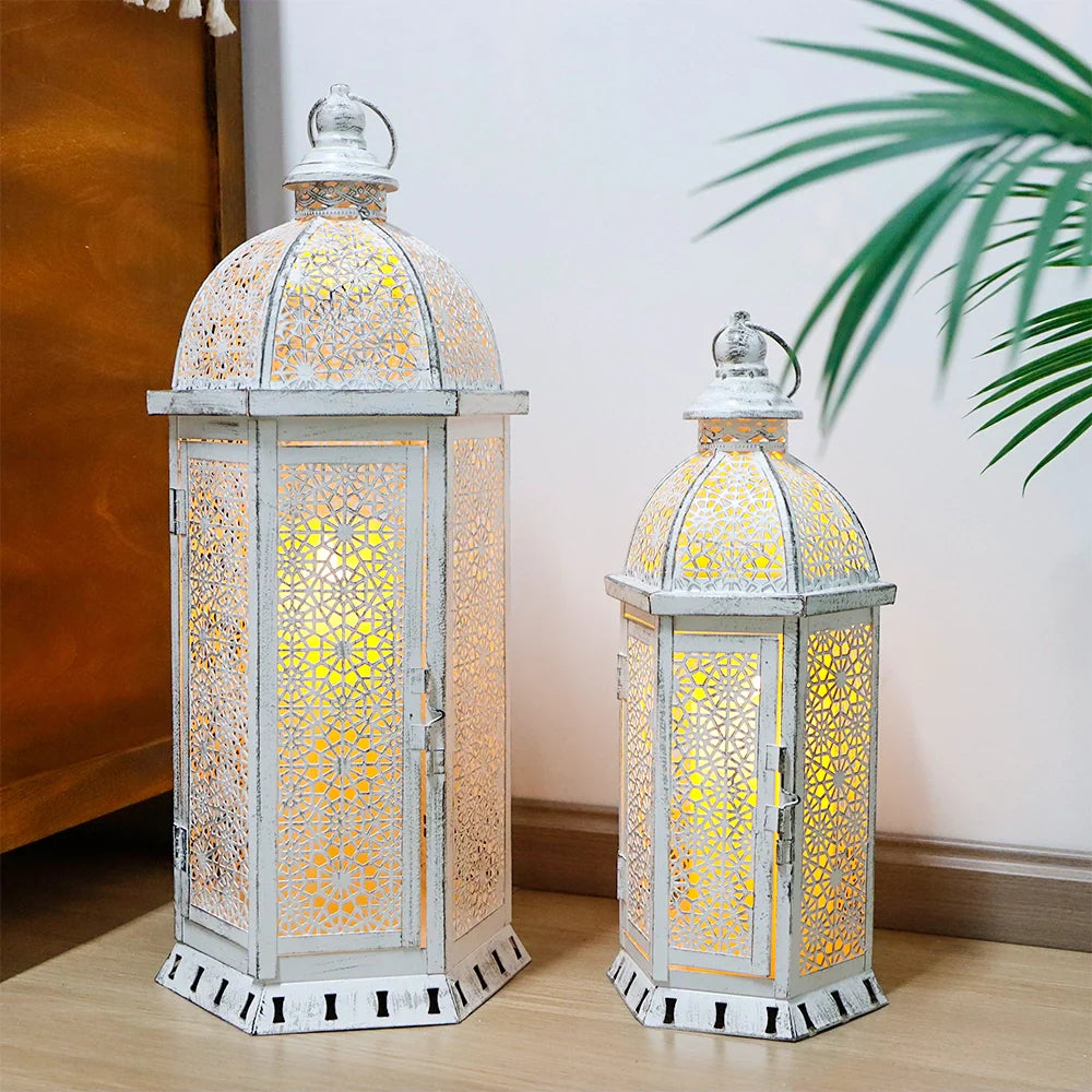 Set of 2-15"&19.5"H White Metal Lanterns