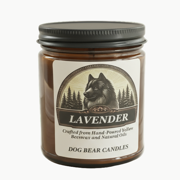 Lavender candle on cream background