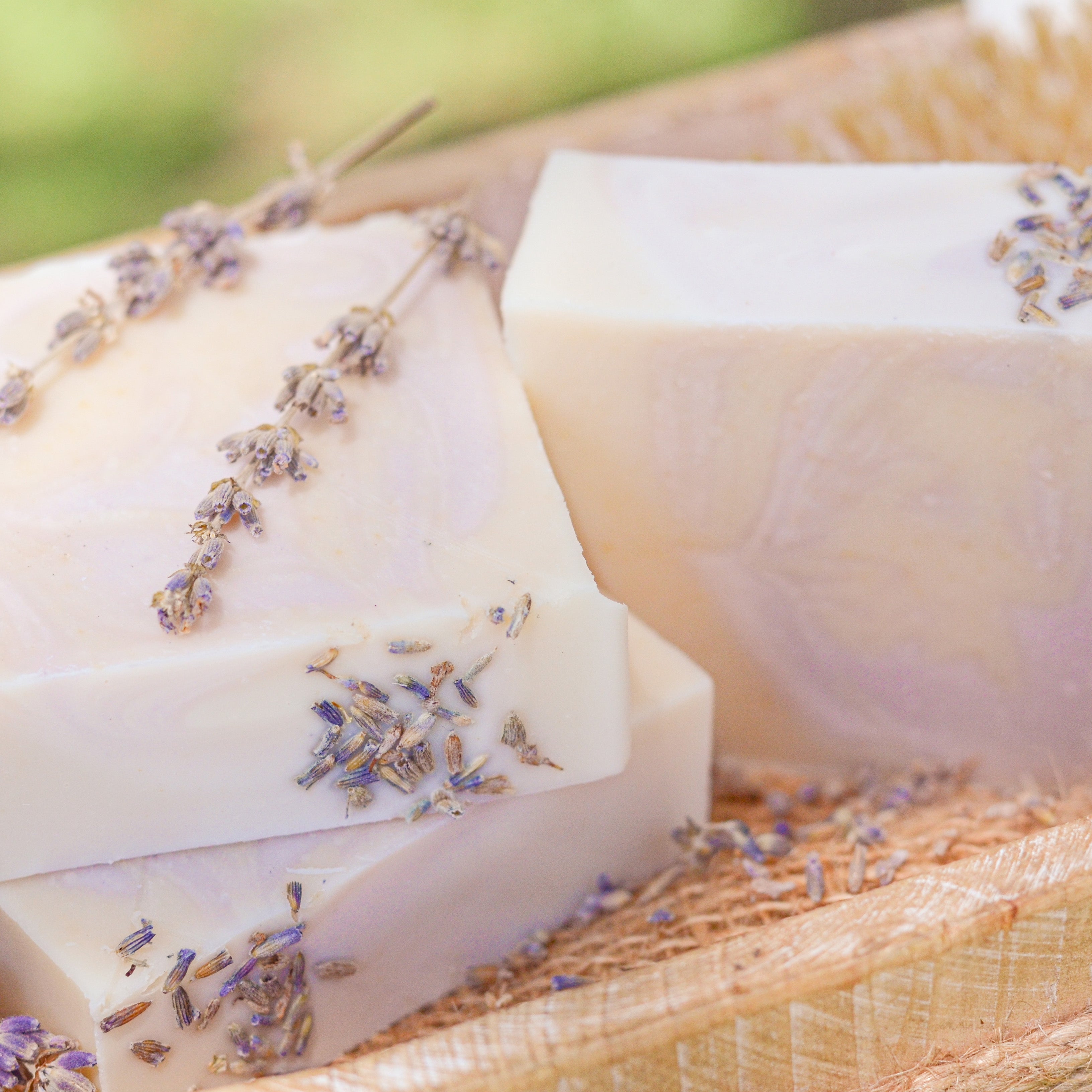 Lavender + Mint Handmade Tallow and Goat Milk Soap Bar bar soap with nature-inspired artwork - product view 5
