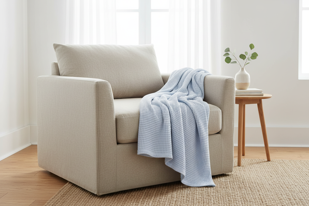 Light Blue Waffle Weave Throw Mockup