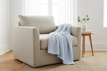 Light Blue Waffle Weave Throw Mockup