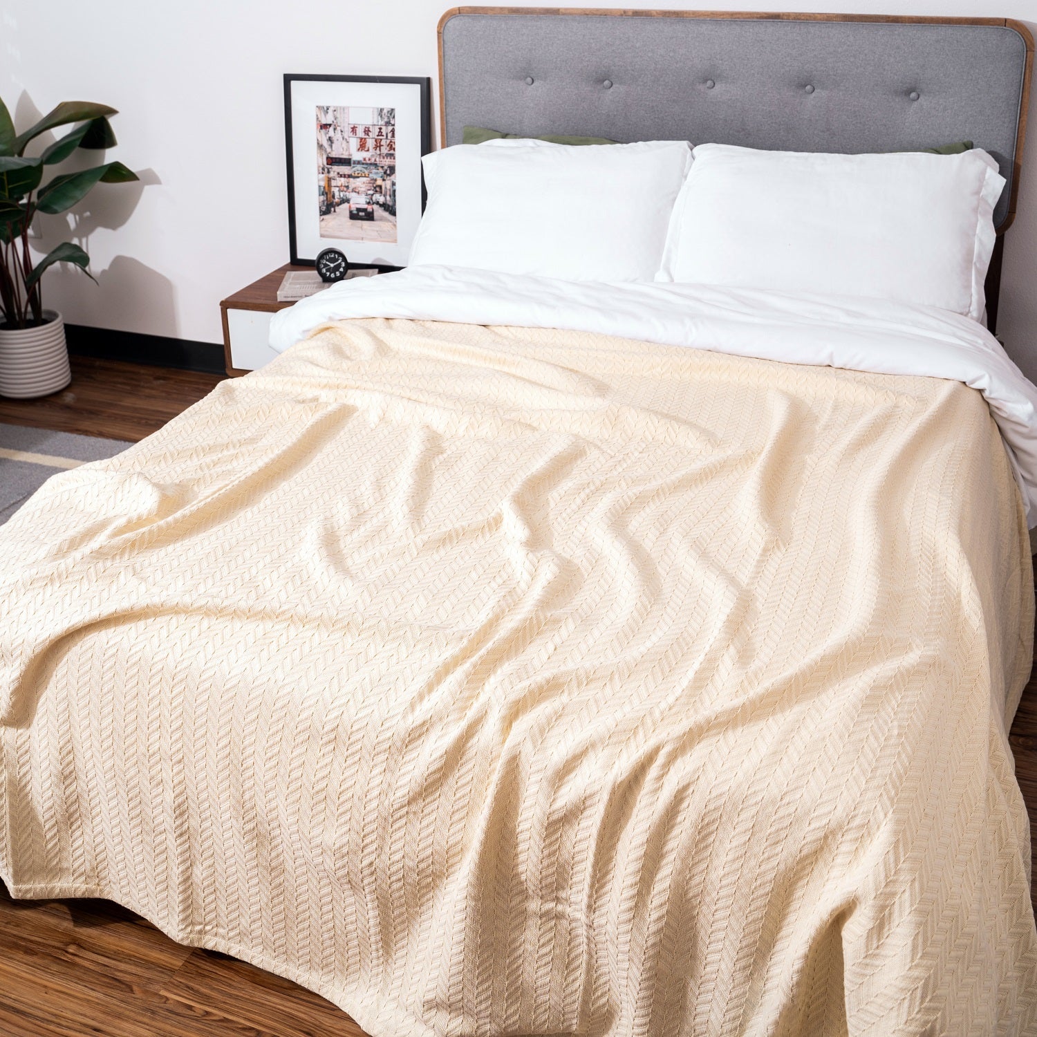 Herringbone Cotton Blanket home decor with nature-inspired artwork - product view 5