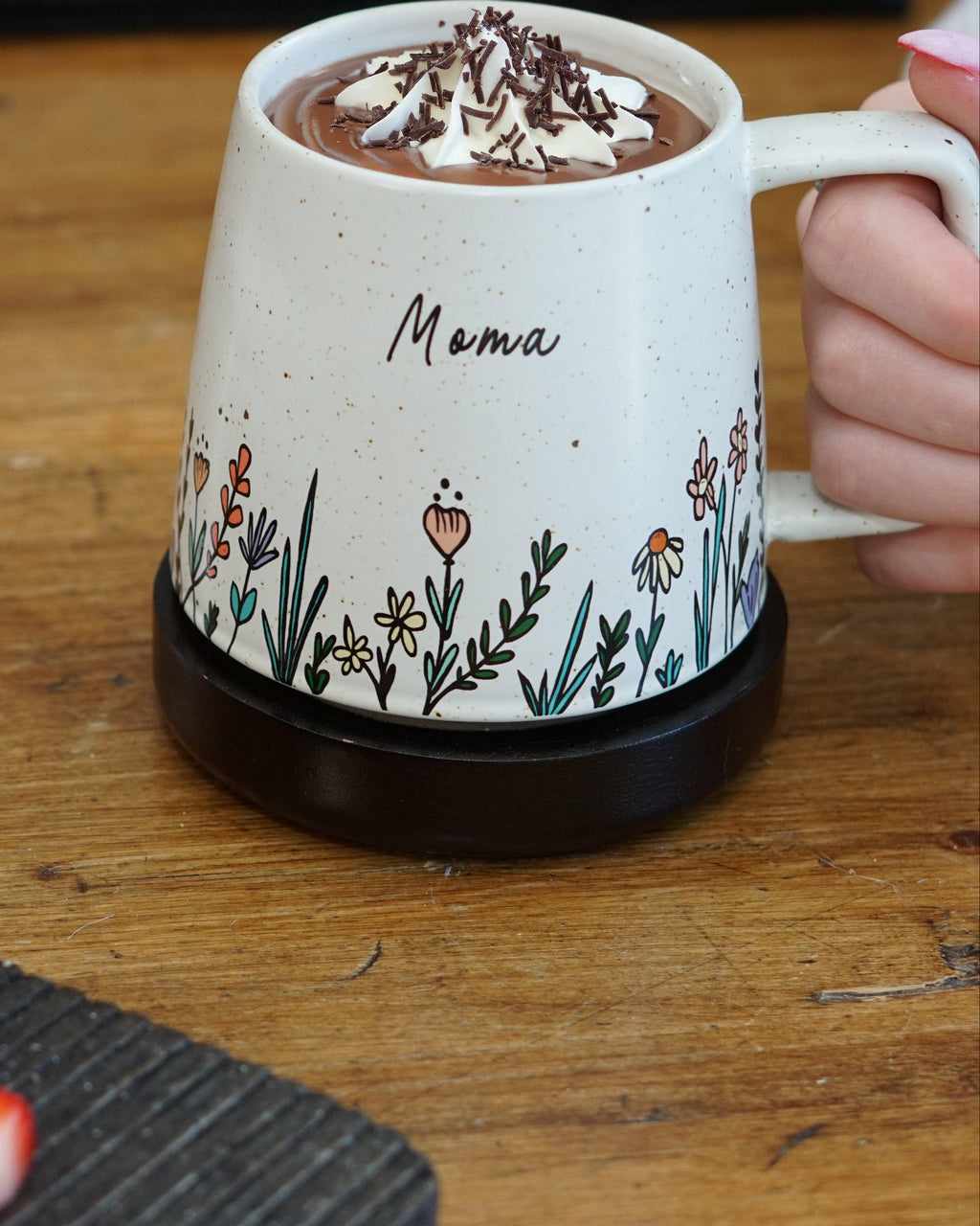 Mama Embrace ceramic mug with nature-inspired artwork - product view 2