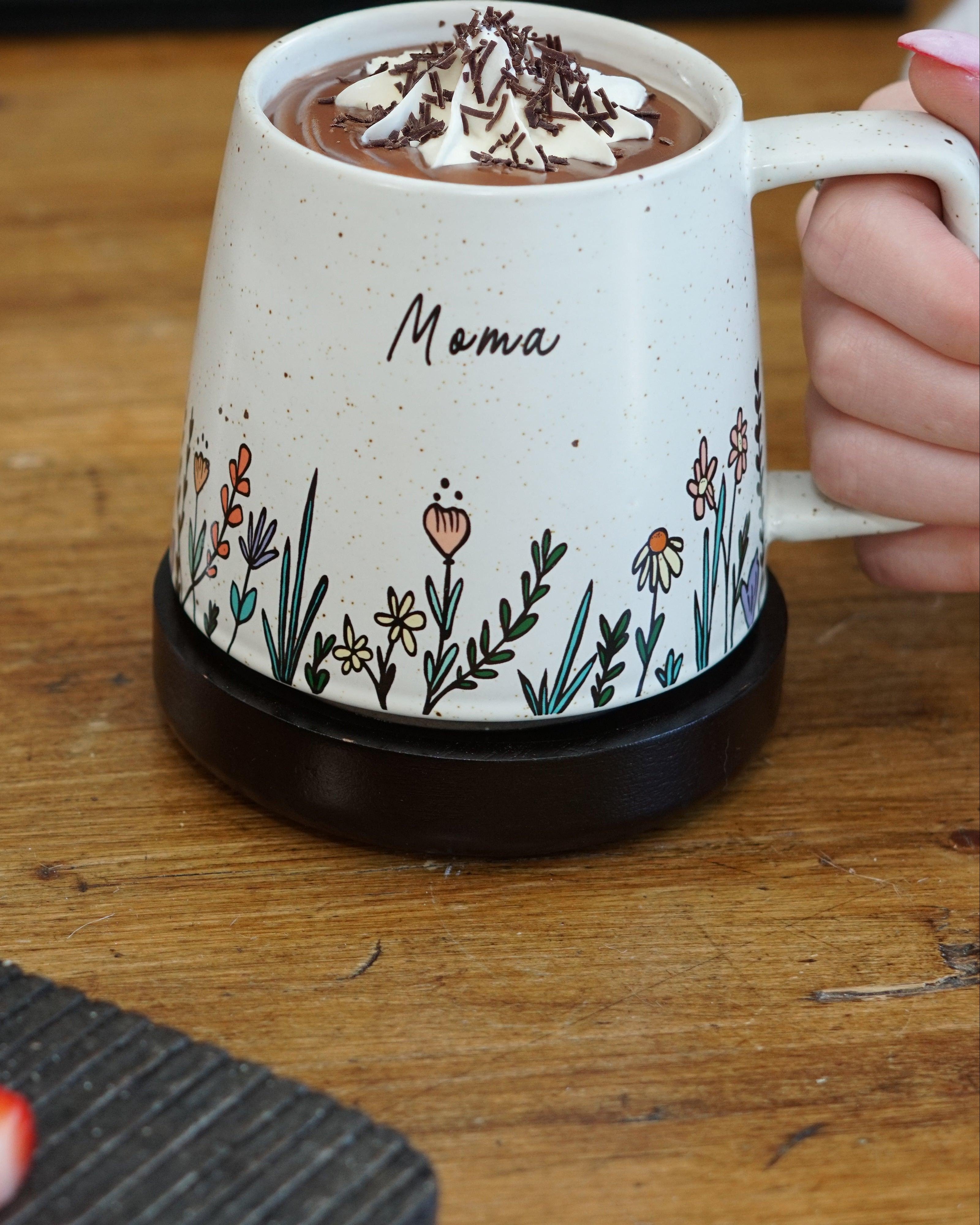 Mama Embrace ceramic mug with nature-inspired artwork - product view 2