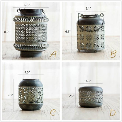 Four decorative lanterns with measurements on a white background