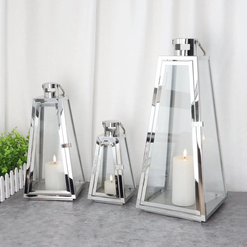 Set of 3 decorative candle lanterns with nature-inspired artwork