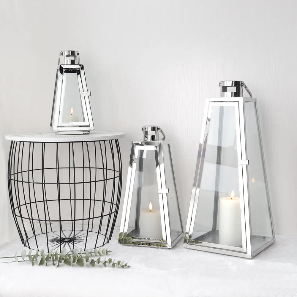 Set of 3 decorative candle lanterns with nature-inspired artwork - product view 2
