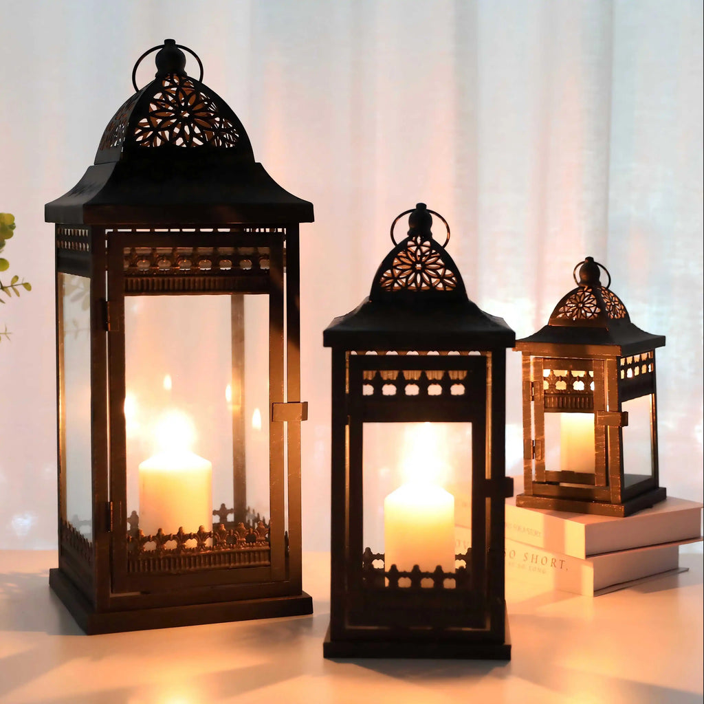 9.5"&14.5"&20" High Decorative Candle Lanterns ( Set of 3） decorative candle lanterns with nature-inspired artwork