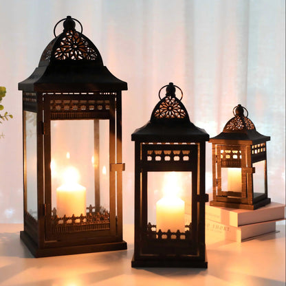 9.5"&14.5"&20" High Decorative Candle Lanterns ( Set of 3） decorative candle lanterns with nature-inspired artwork
