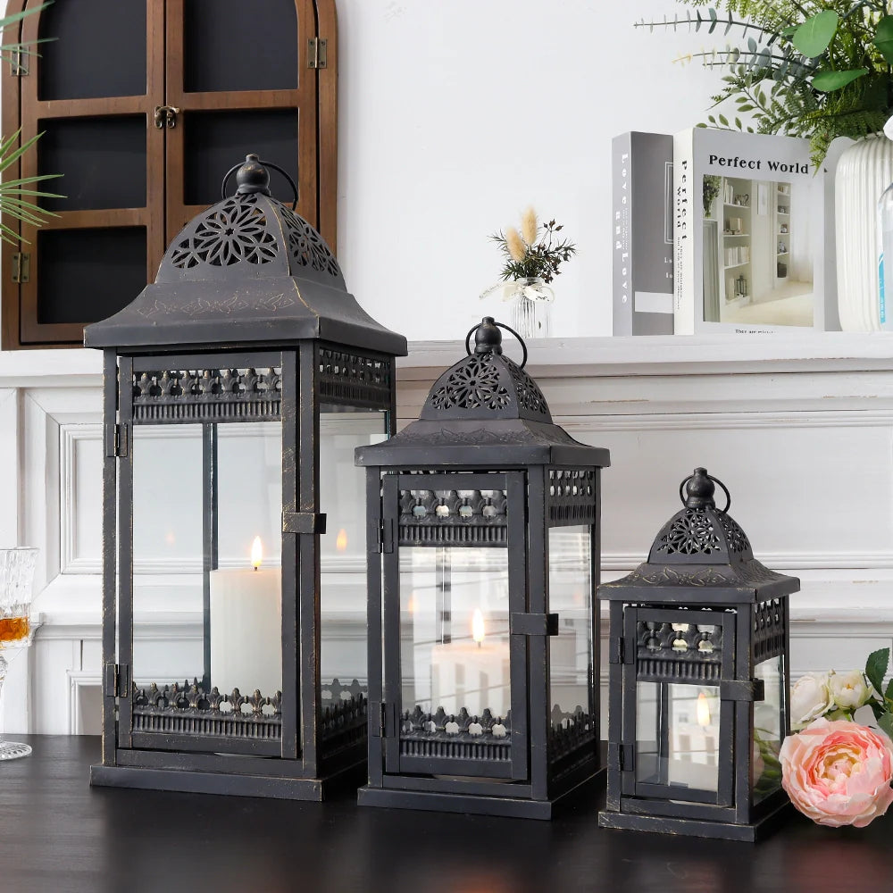 9.5"&14.5"&20" High Decorative Candle Lanterns ( Set of 3） decorative candle lanterns with nature-inspired artwork - product view 4
