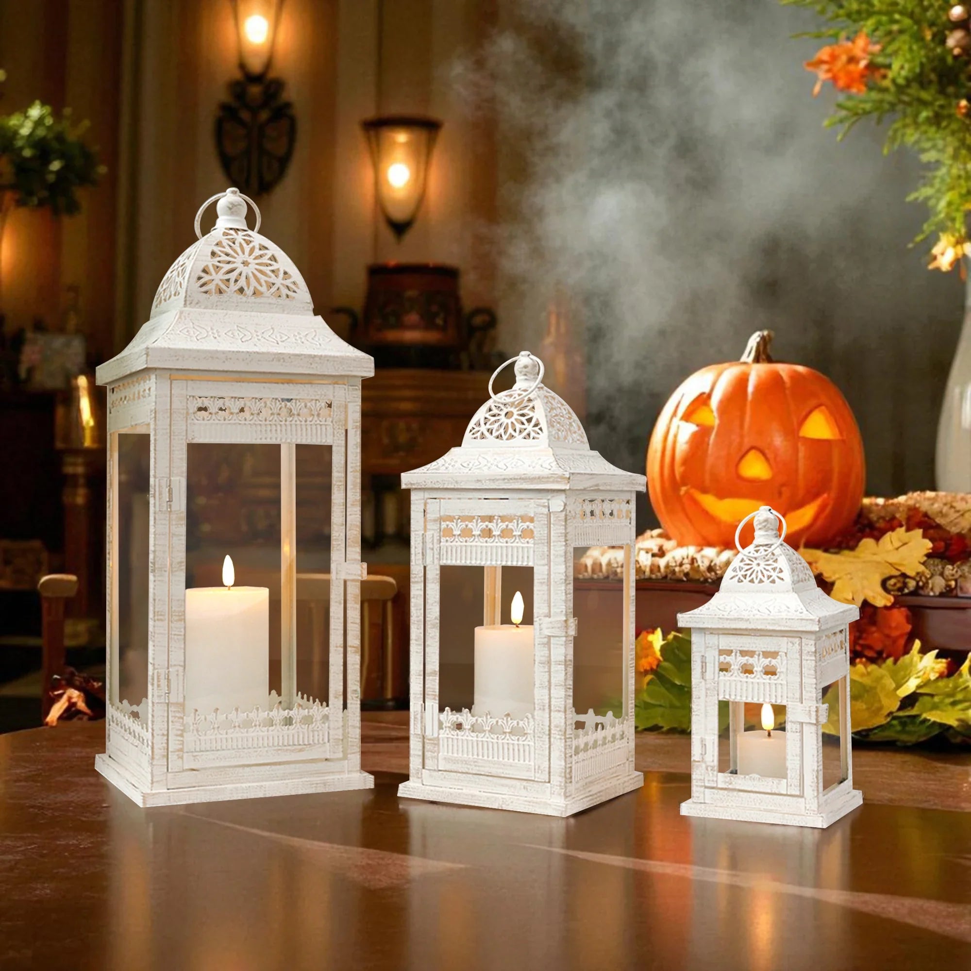 9.5"&14.5"&20" High Decorative Candle Lanterns ( Set of 3） decorative candle lanterns with nature-inspired artwork - product view 7