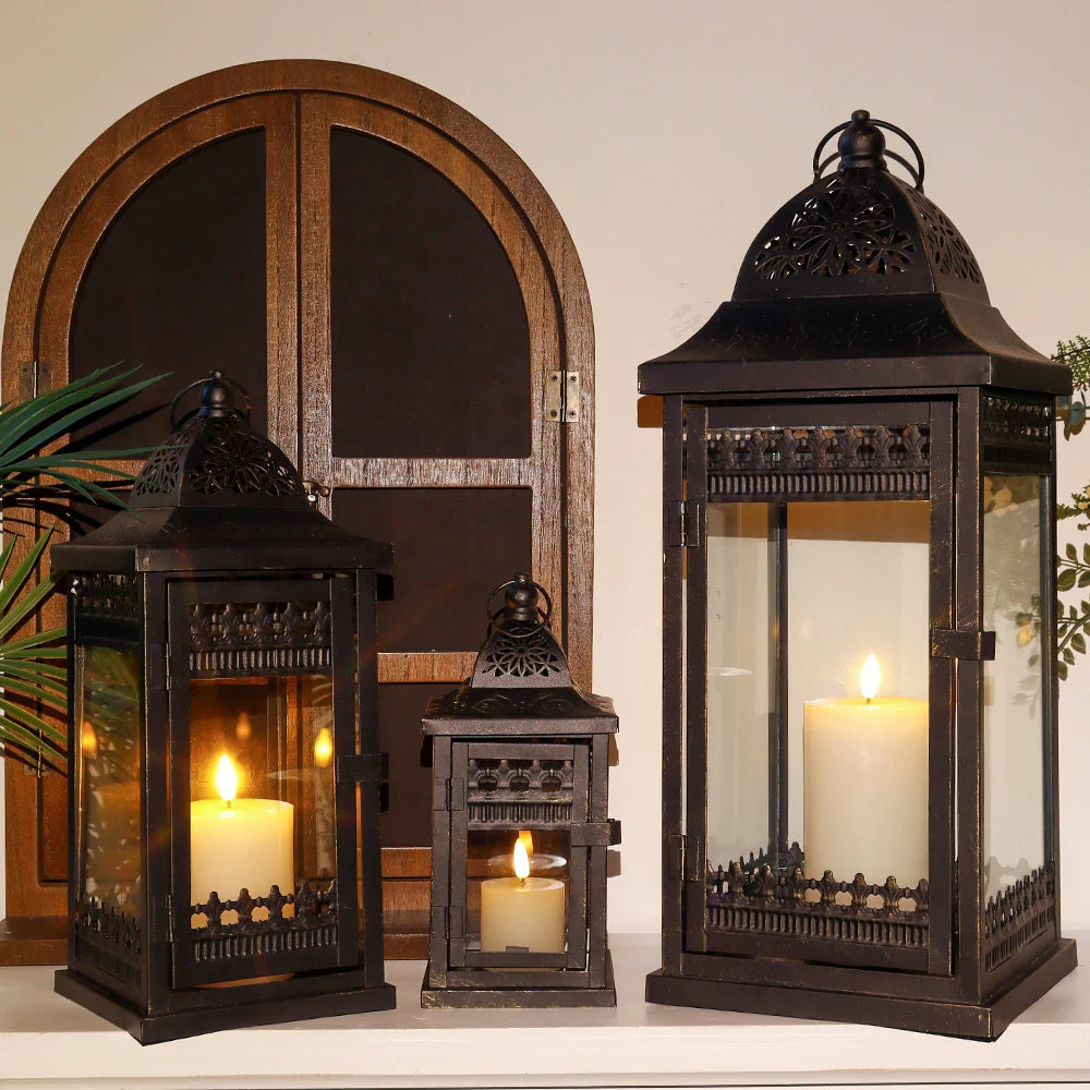 9.5"&14.5"&20" High Decorative Candle Lanterns ( Set of 3） decorative candle lanterns with nature-inspired artwork - product view 3