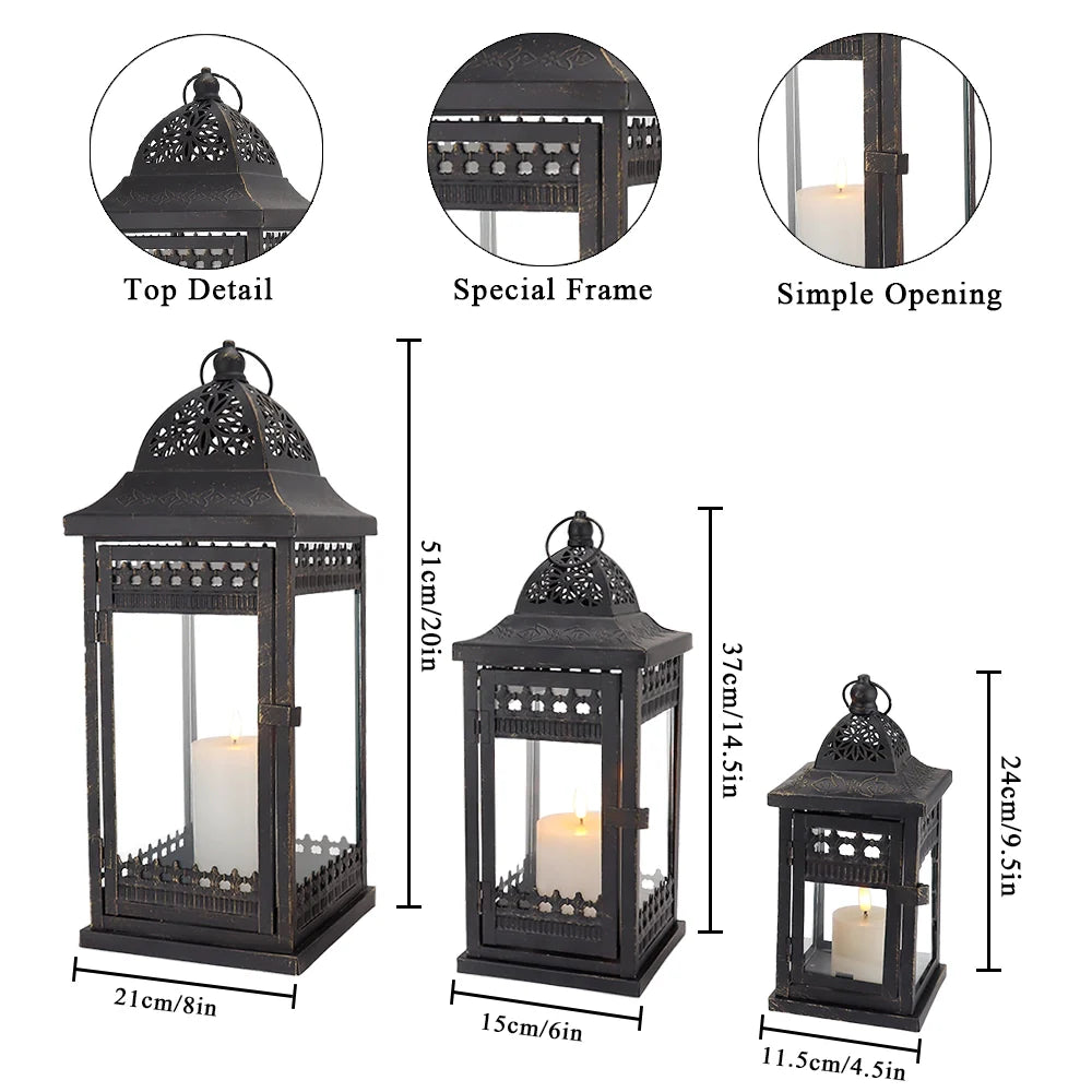 9.5"&14.5"&20" High Decorative Candle Lanterns ( Set of 3） decorative candle lanterns with nature-inspired artwork - product view 5