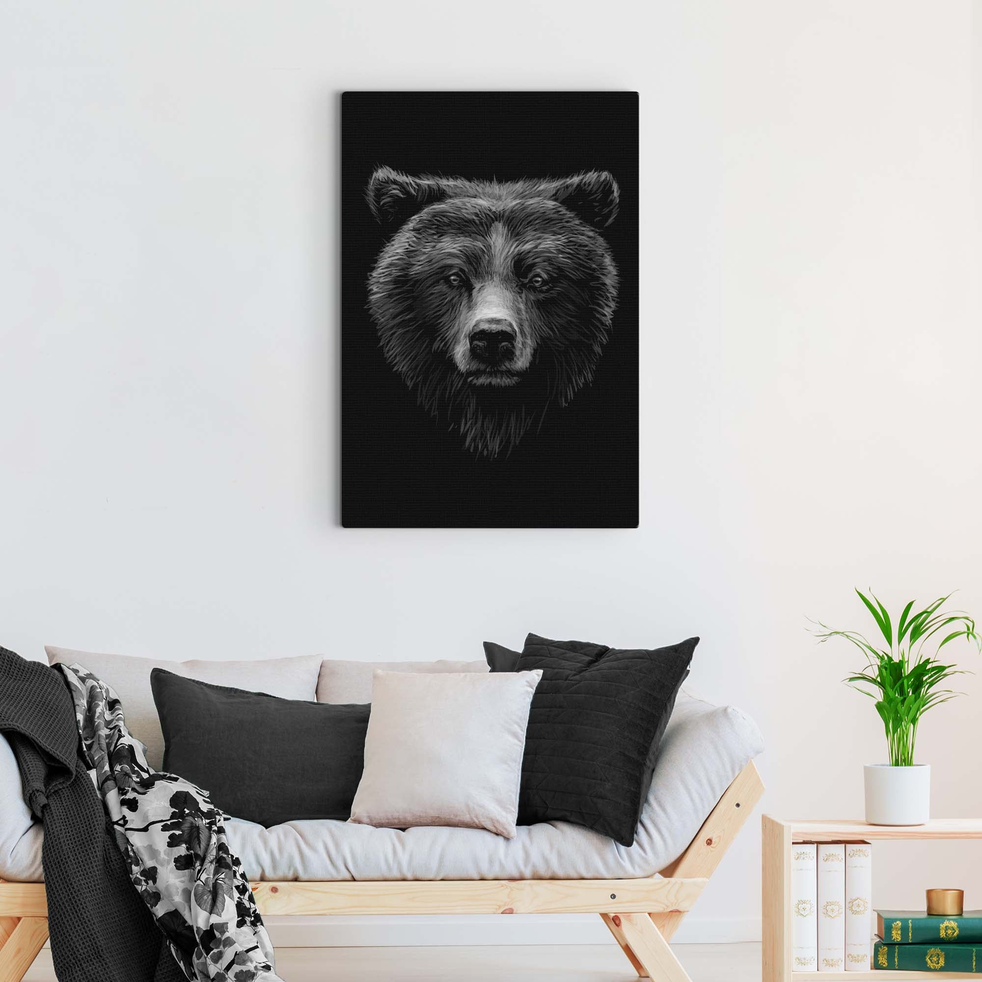 Animals Forest Bear Monochrome Canvas wall art with nature-inspired artwork