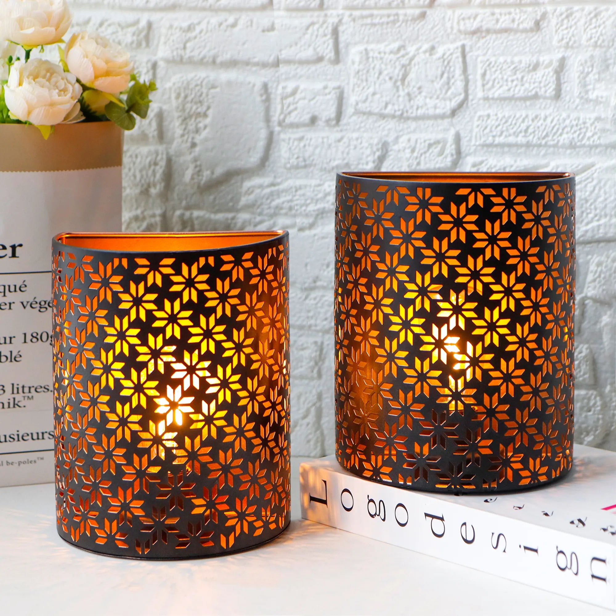Set of 2 battery operated lamps with nature-inspired artwork - product view 3