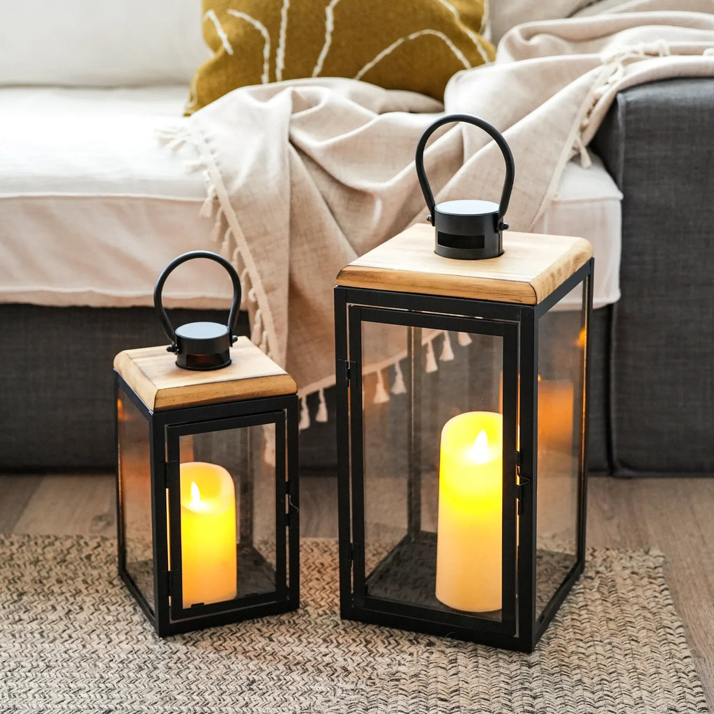 Set of 2 16'' & 11'' High Decorative Candle Lanterns decorative candle lantern with nature-inspired artwork - product view 2
