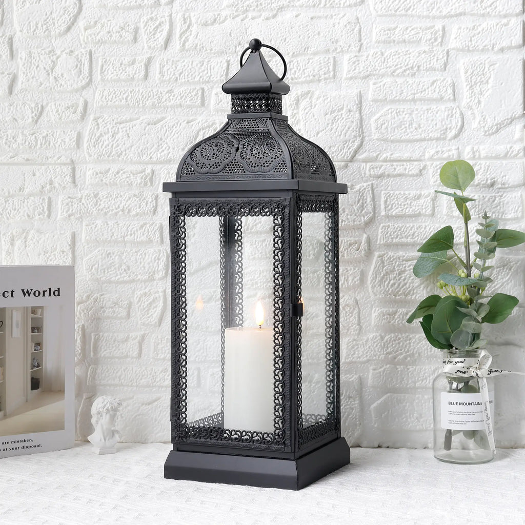 19" High Rustic Metal Candle Lantern (black) uncategorized / needs cleanup with nature-inspired artwork