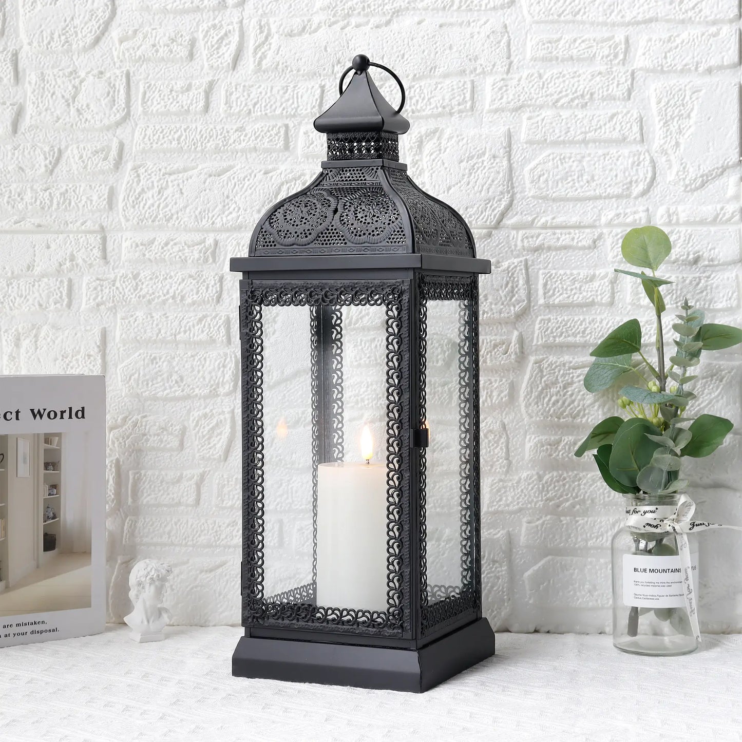 19" High Rustic Metal Candle Lantern (Black)