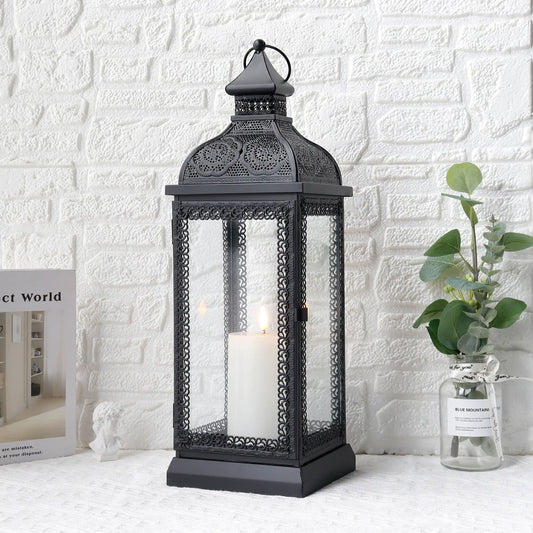 19" High Rustic Metal Candle Lantern (Black)