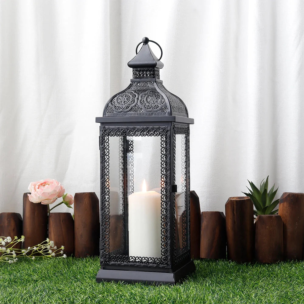 19" High Rustic Metal Candle Lantern (Black)