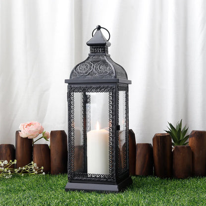 19" High Rustic Metal Candle Lantern (black) uncategorized / needs cleanup with nature-inspired artwork - product view 2