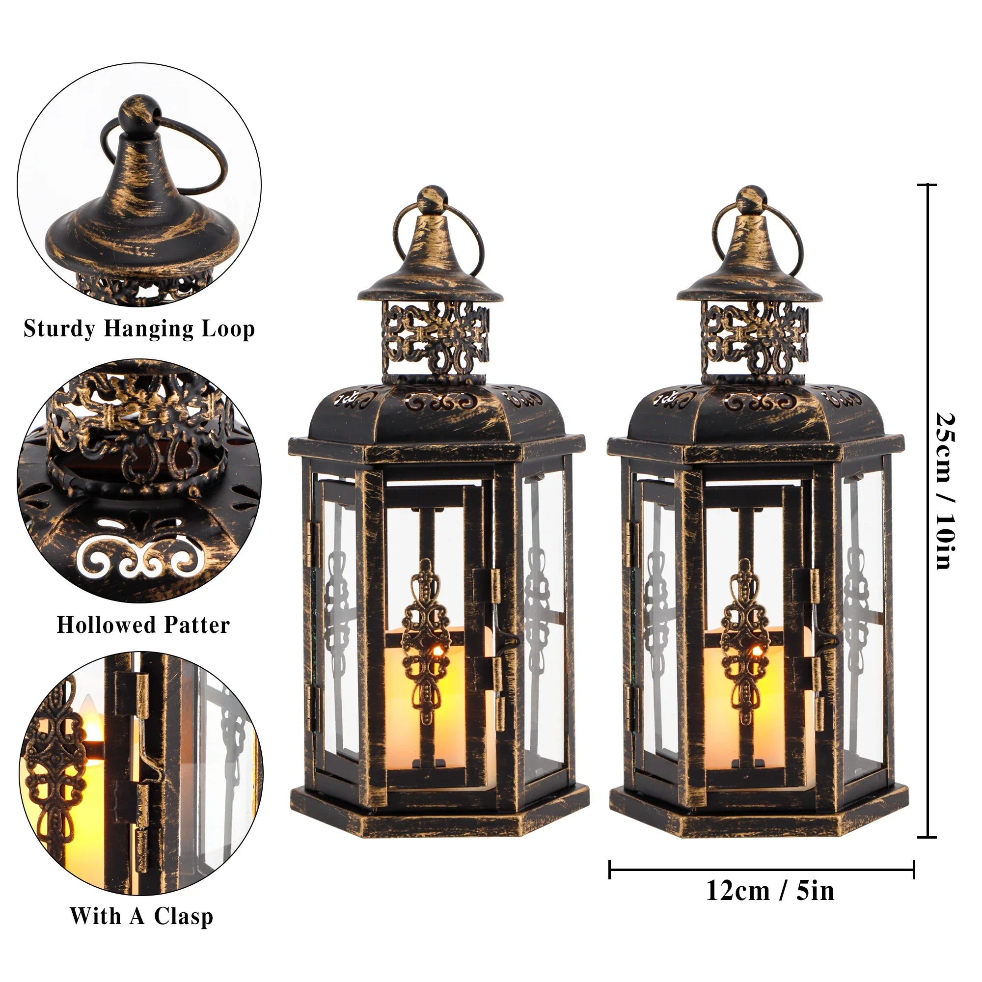 10 Inch High Vintage Style Hanging Lantern（set of 2 ） decorative candle lanterns with nature-inspired artwork - product view 10