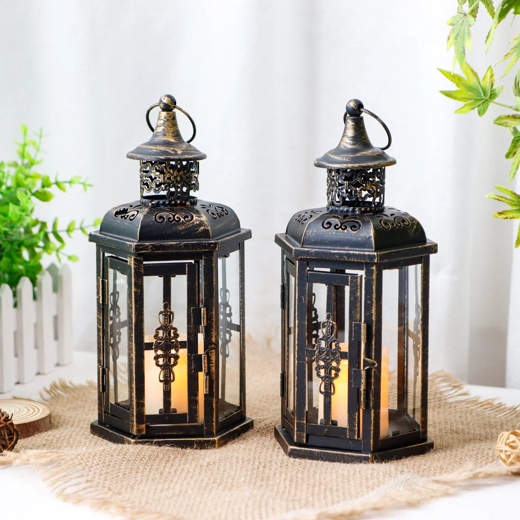 10 Inch High Vintage Style Hanging Lantern（set of 2 ） decorative candle lanterns with nature-inspired artwork - product view 12