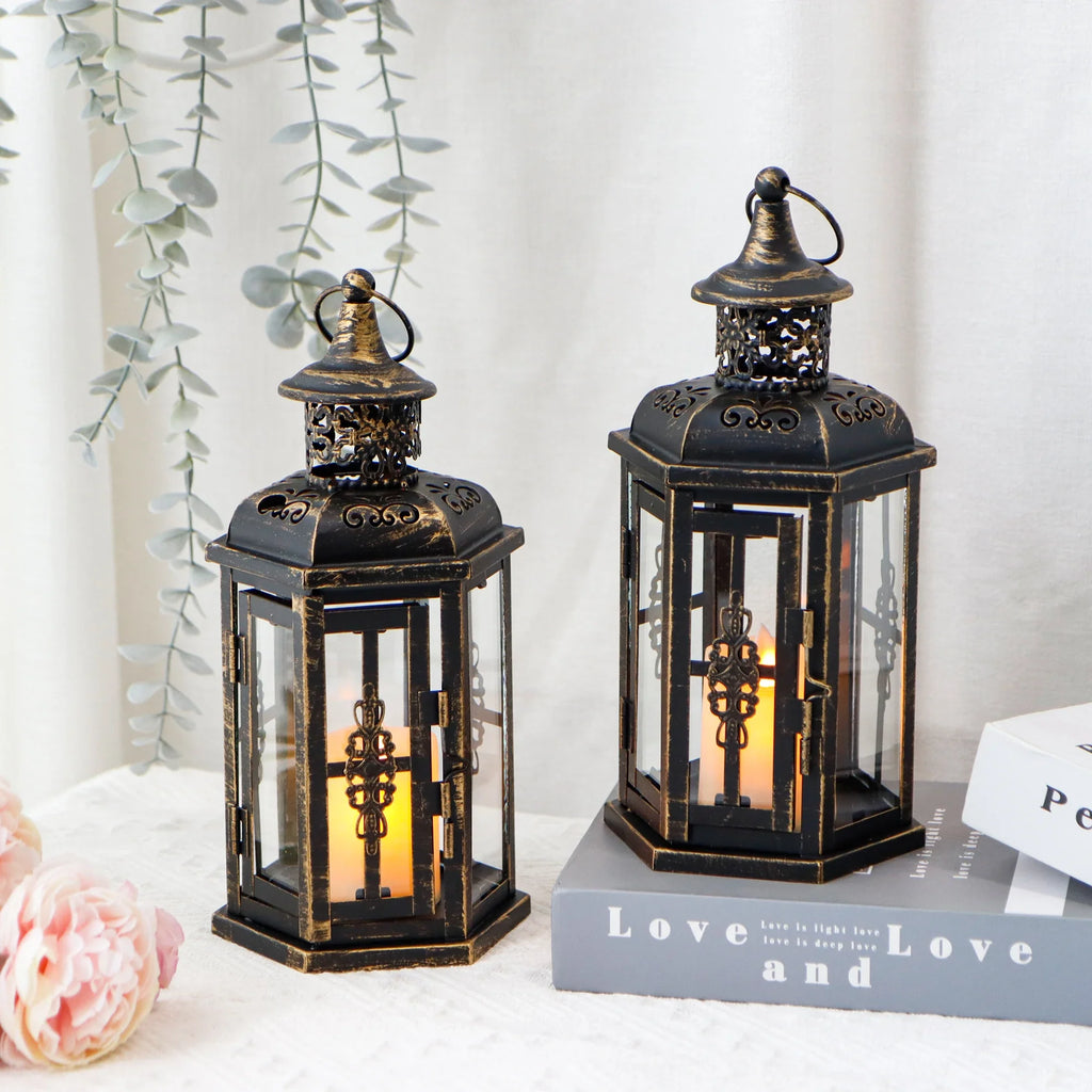10 Inch High Vintage Style Hanging Lantern（set of 2 ） decorative candle lanterns with nature-inspired artwork - product view 2