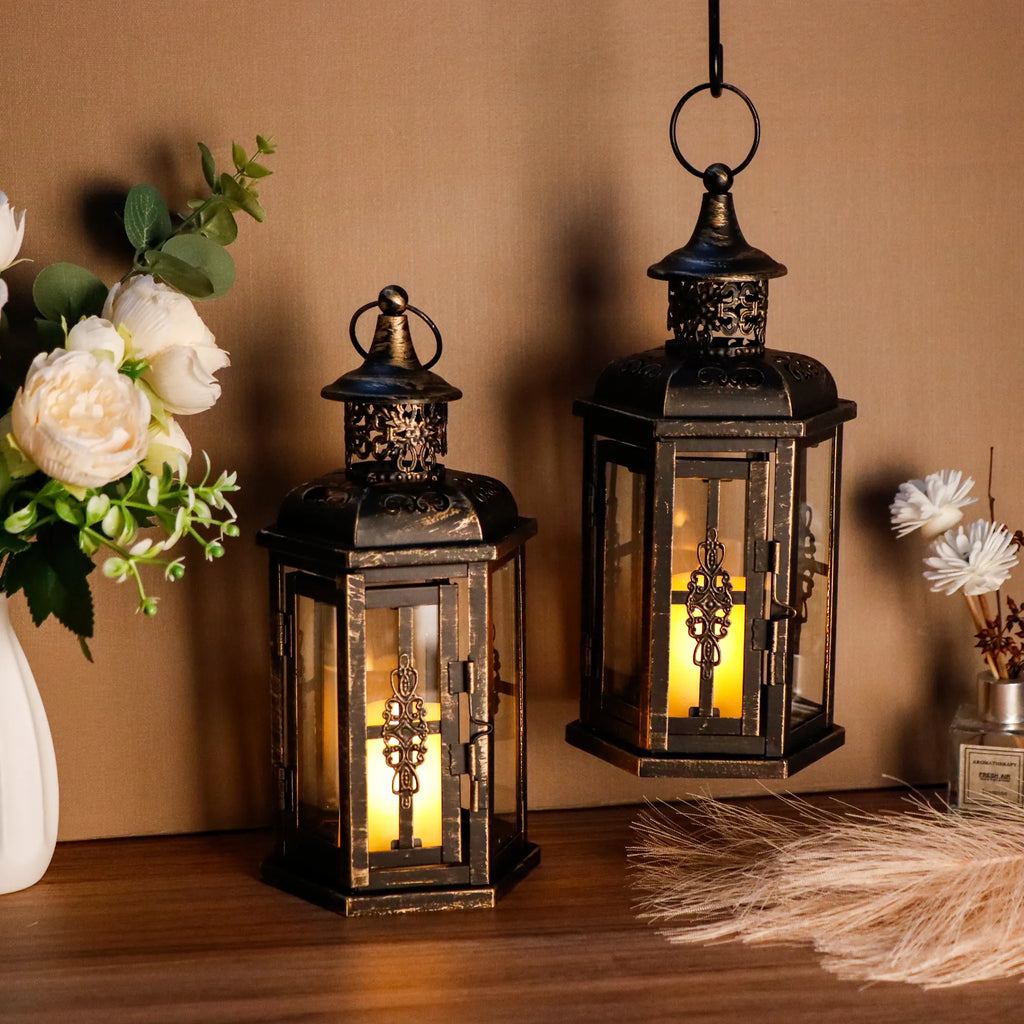 10 Inch High Vintage Style Hanging Lantern（set of 2 ） decorative candle lanterns with nature-inspired artwork - product view 13