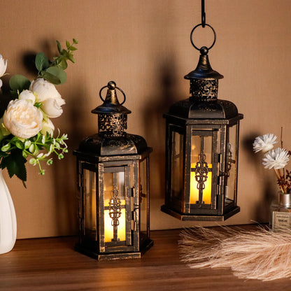 10 Inch High Vintage Style Hanging Lantern（set of 2 ） decorative candle lanterns with nature-inspired artwork - product view 13