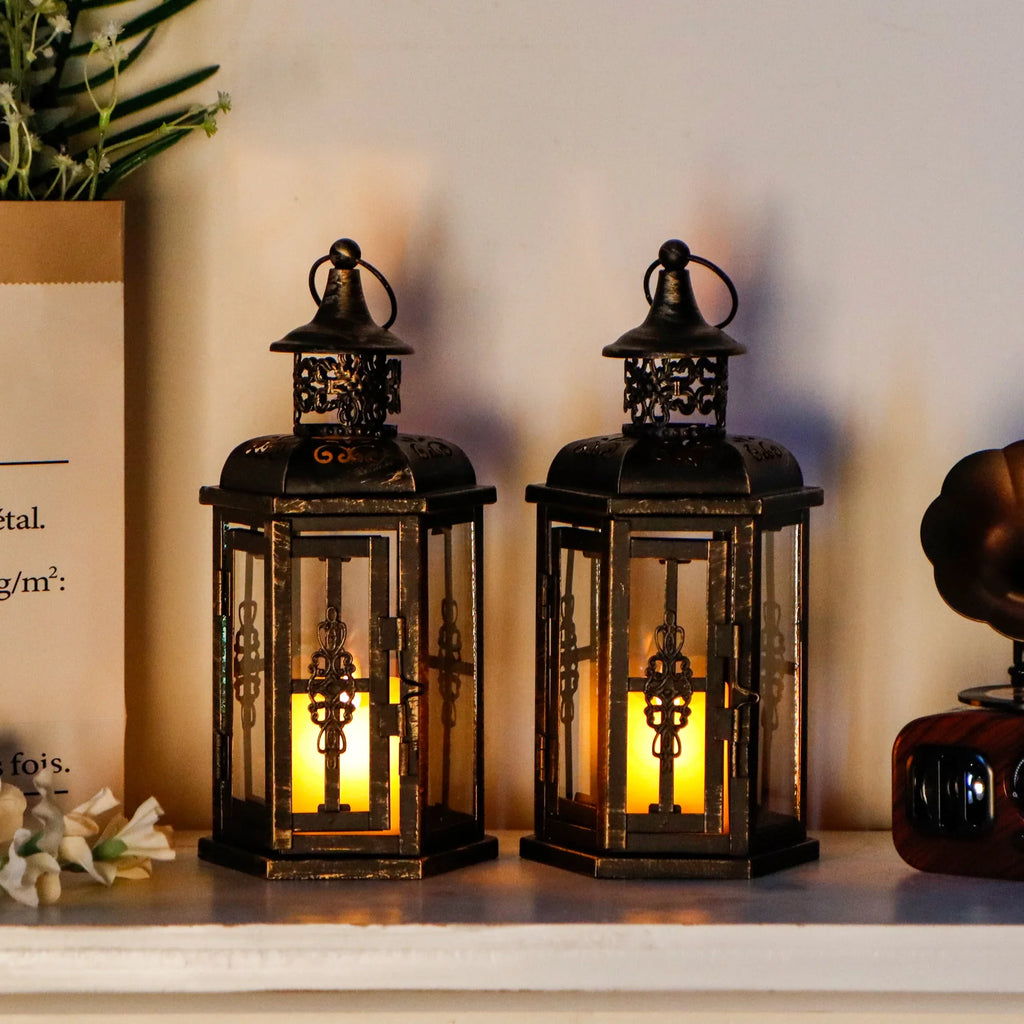 10 Inch High Vintage Style Hanging Lantern（set of 2 ） decorative candle lanterns with nature-inspired artwork - product view 14