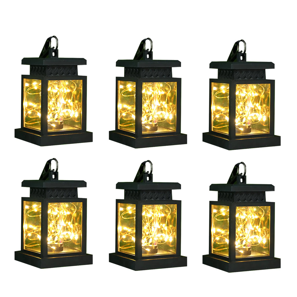 Set of 6 Solar Lantern Lights battery operated lamps with nature-inspired artwork - product view 3