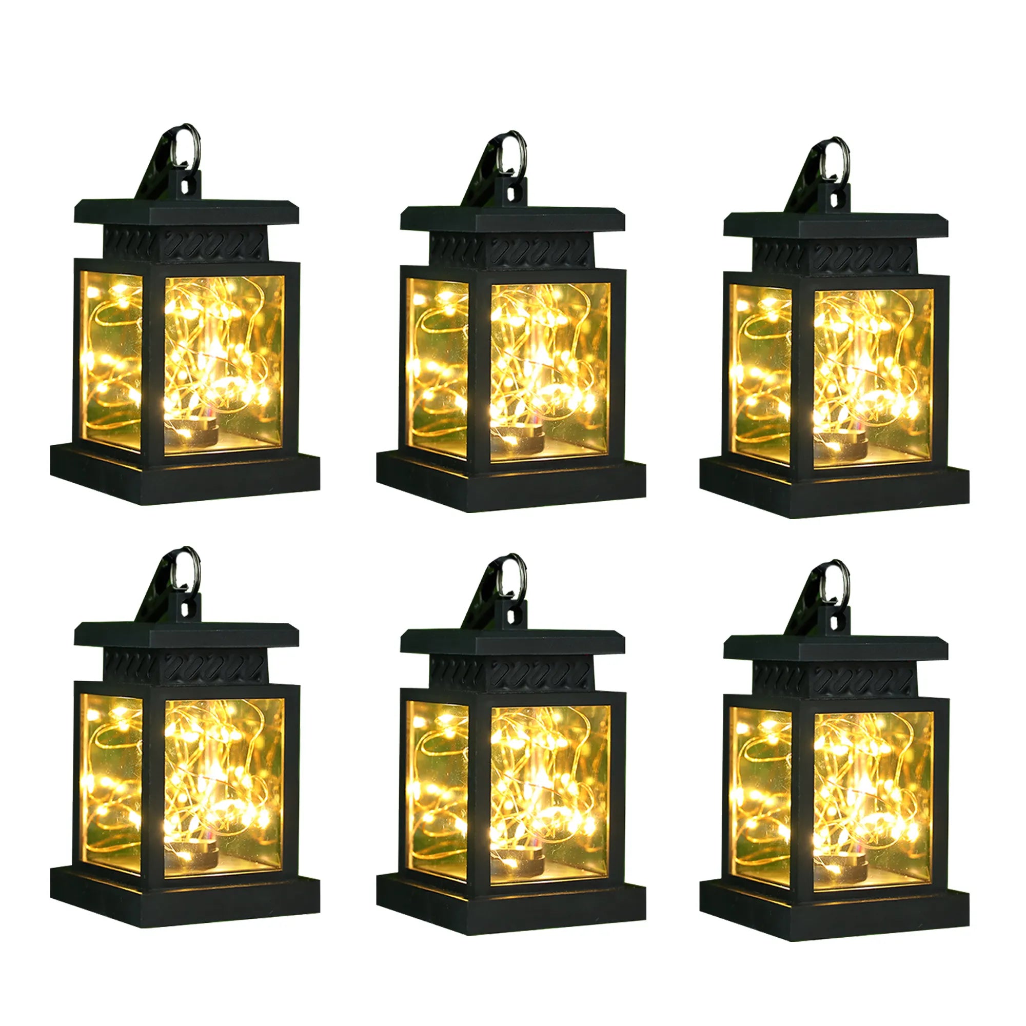 Set of 6 Solar Lantern Lights battery operated lamps with nature-inspired artwork - product view 3