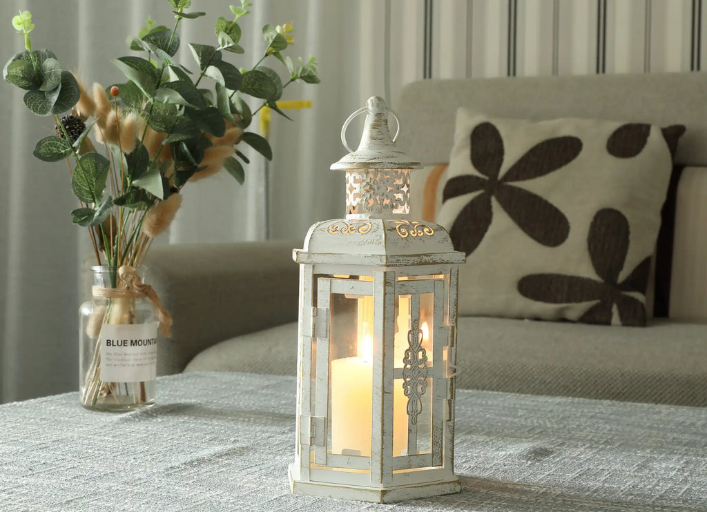 10 Inch High Vintage Style Hanging Lantern Metal Candleholder decorative candle lanterns with nature-inspired artwork - product view 6