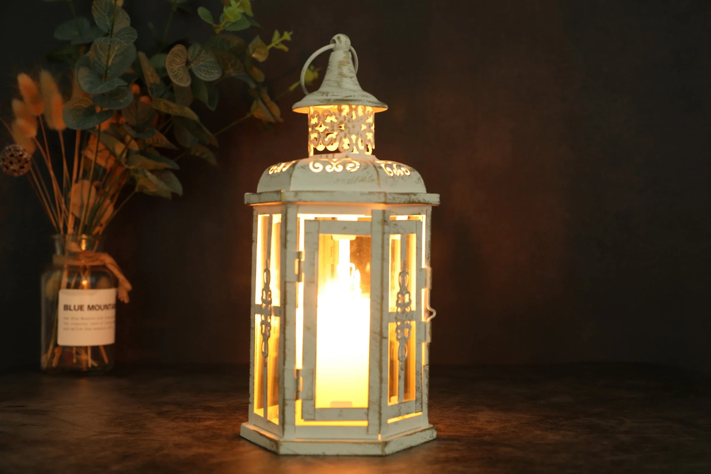 10 Inch High Vintage Style Hanging Lantern Metal Candleholder decorative candle lanterns with nature-inspired artwork - product view 7