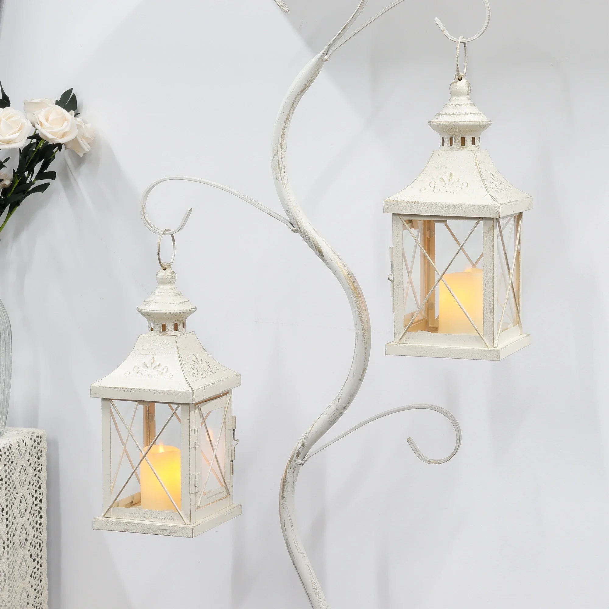 Set of 2 11''high Decorative Candle Lantern decorative candle lanterns with nature-inspired artwork - product view 2