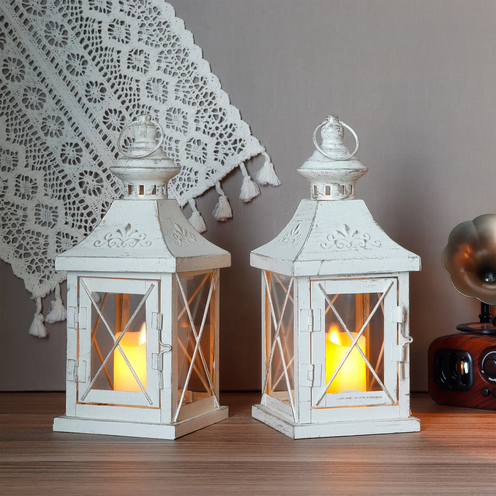 Set of 2 11''high Decorative Candle Lantern decorative candle lanterns with nature-inspired artwork