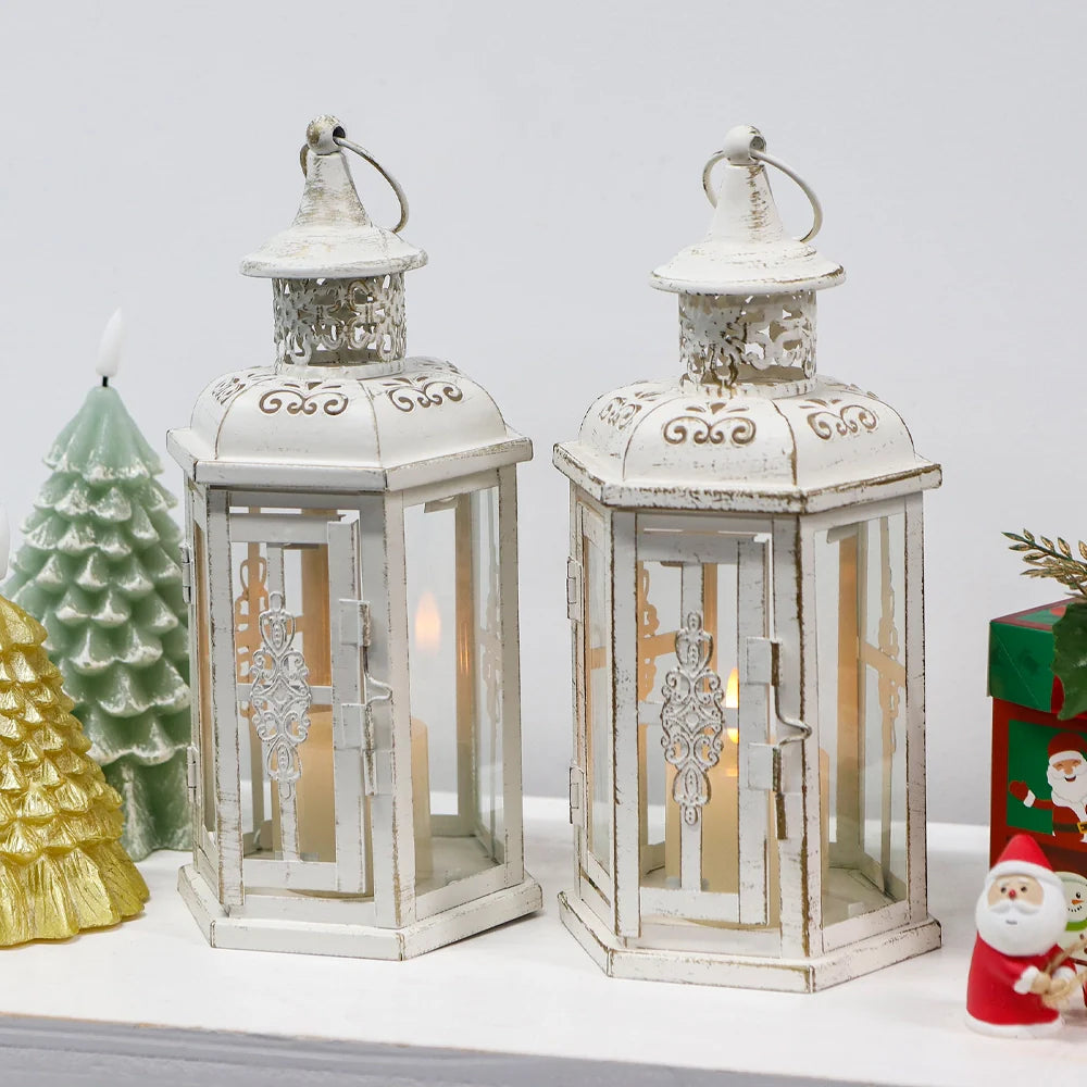 10 Inch High Vintage Style Hanging Lantern（set of 2 ） decorative candle lanterns with nature-inspired artwork - product view 4