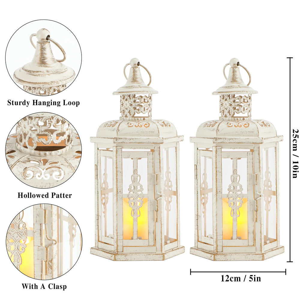 10 Inch High Vintage Style Hanging Lantern（set of 2 ） decorative candle lanterns with nature-inspired artwork - product view 5