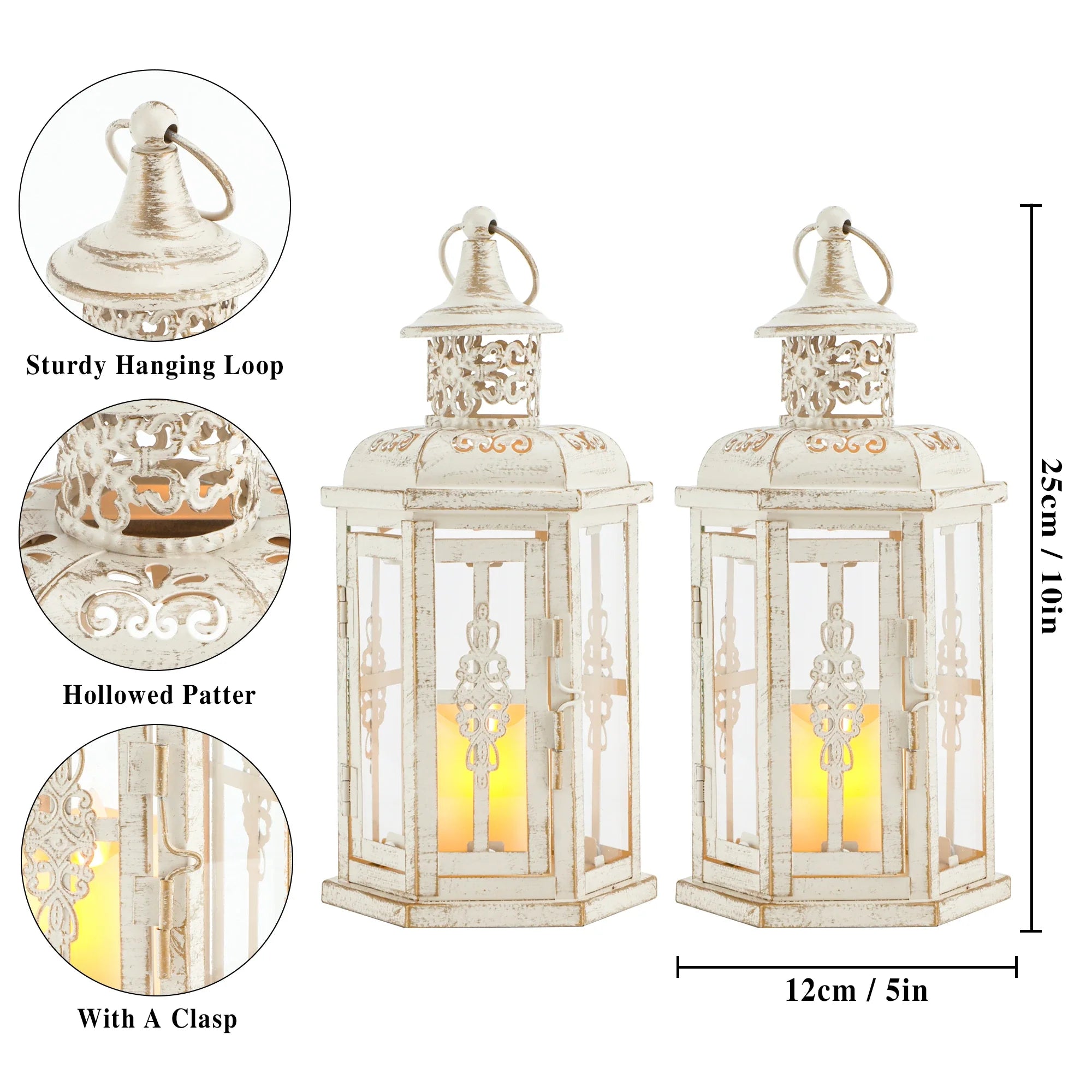 10 Inch High Vintage Style Hanging Lantern（set of 2 ） decorative candle lanterns with nature-inspired artwork - product view 5