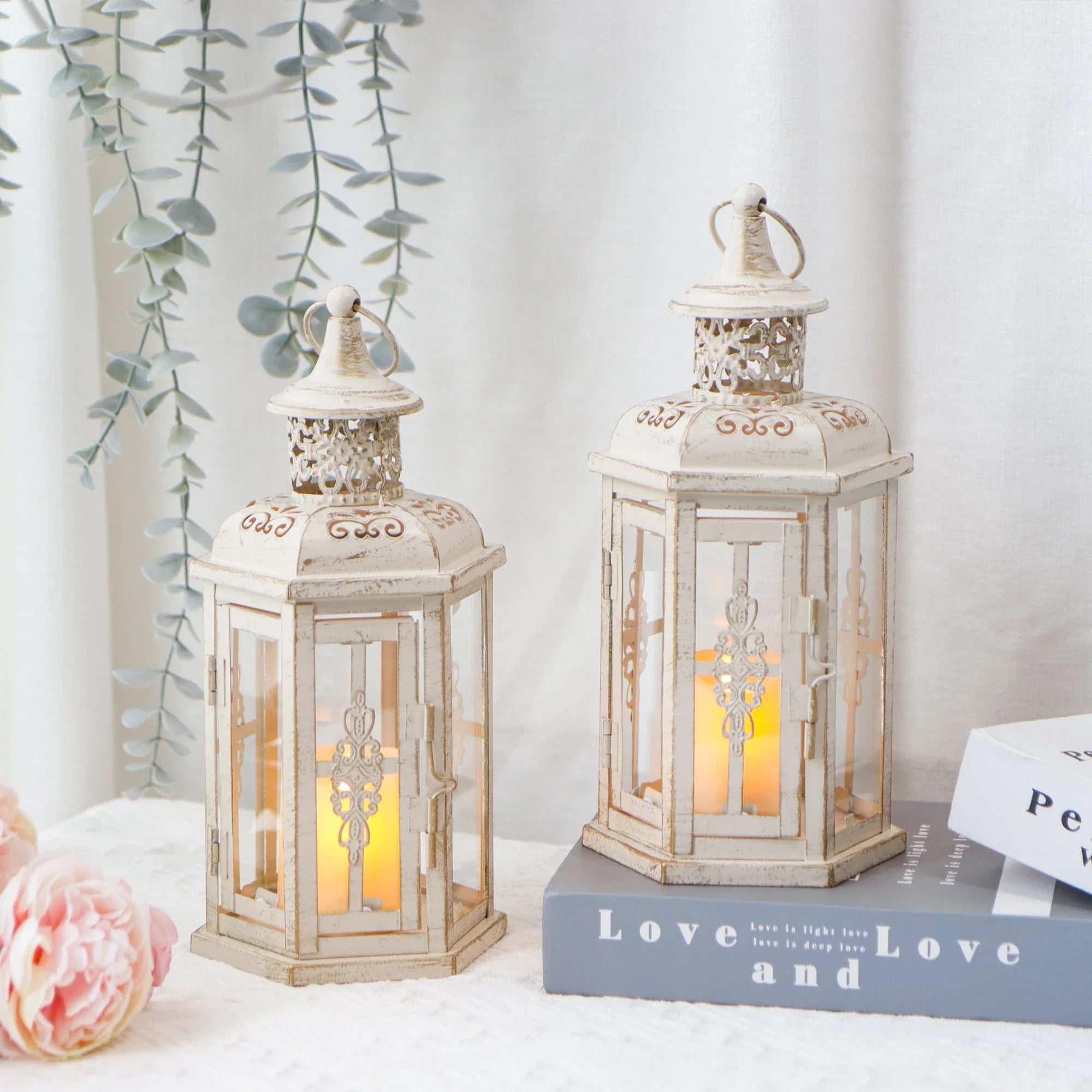 10 Inch High Vintage Style Hanging Lantern（set of 2 ） decorative candle lanterns with nature-inspired artwork - product view 6