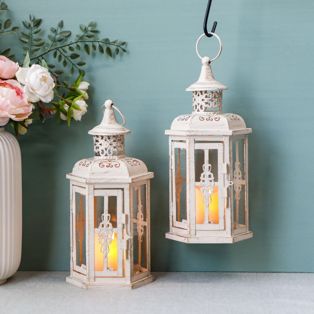 10 Inch High Vintage Style Hanging Lantern（set of 2 ） decorative candle lanterns with nature-inspired artwork - product view 7