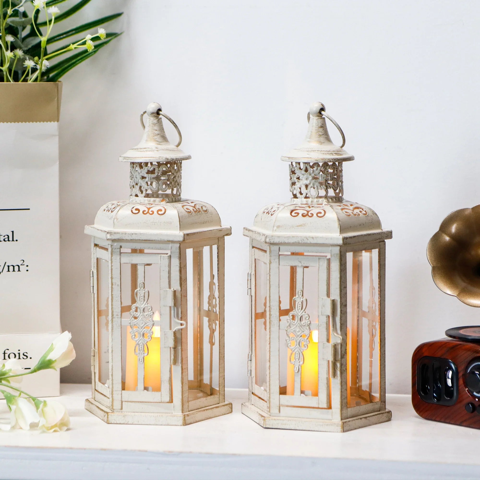 10 Inch High Vintage Style Hanging Lantern（set of 2 ） decorative candle lanterns with nature-inspired artwork - product view 8